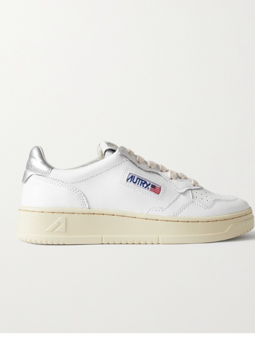 Autry White Leather Low-Top Sneakers with Silver Heel, 37